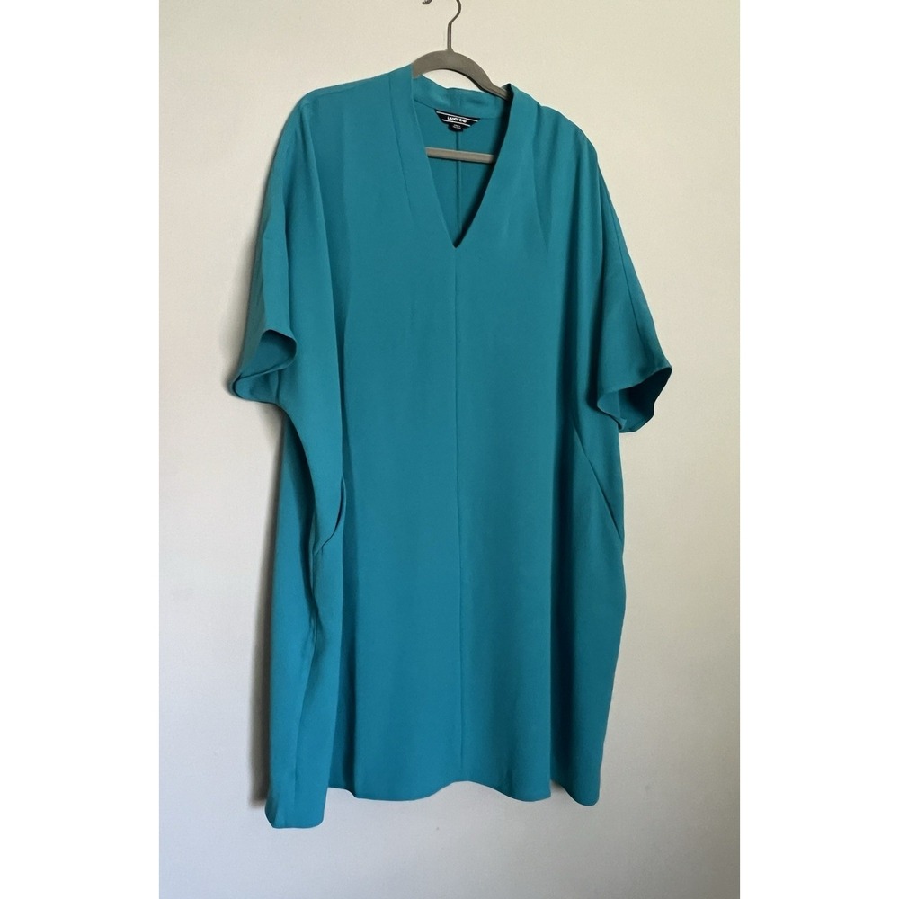 Lands End Women's Size 26W Dress Blue Kimono Sleeves V Neck Resort Chic